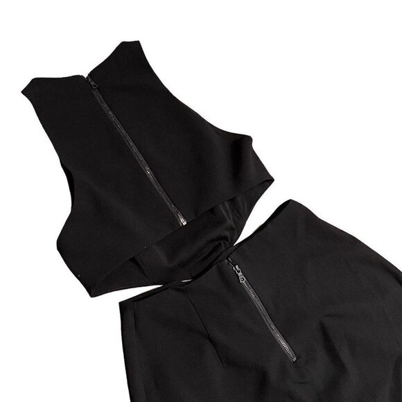 Alice Olivia Cara Jumpsuit 0 Black Cutout Crepe Pleated Sleeveless Wide Leg Fall - Picture 15 of 16